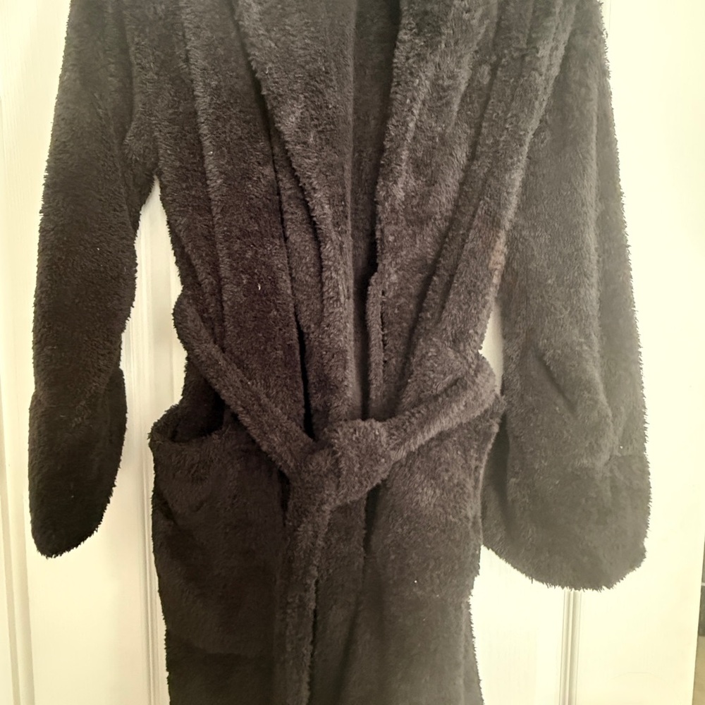 La SENZA Black Plush Teddy Robe with Belt